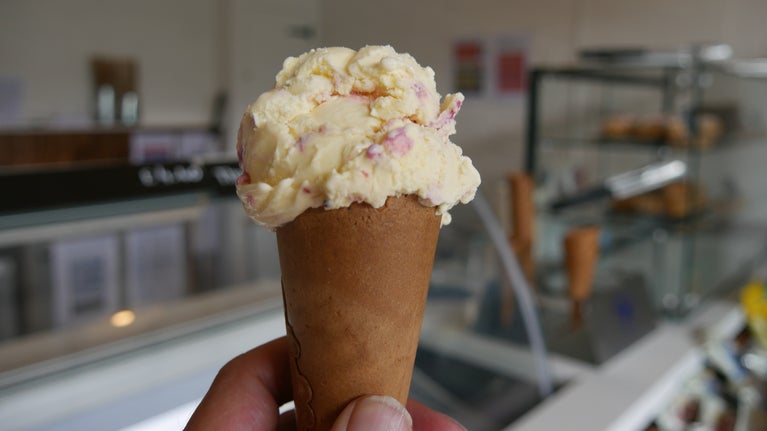 Someone holding an ice-cream at Baddesley Clinton's Kiosk